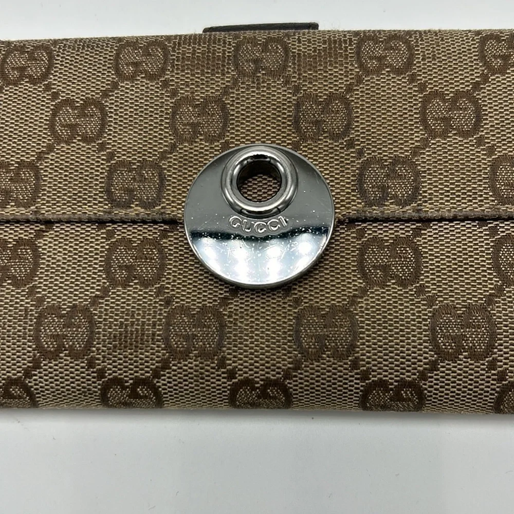 Authentic Vintage Gucci Double Snap Brown Web Long Wallet - Picture 2 of 13